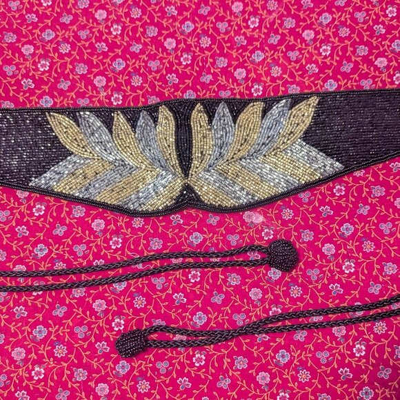 Vintage Statement Seed Bead Bugle Belt Sash Cummerbund Scallop Goth Stevie Nicks - Picture 3 of 5